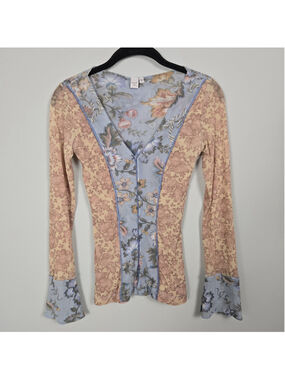 Sweet Pea Womens Y2K Fairy Mesh Bell Sleeve Top Medium Floral Whimsical Romantic